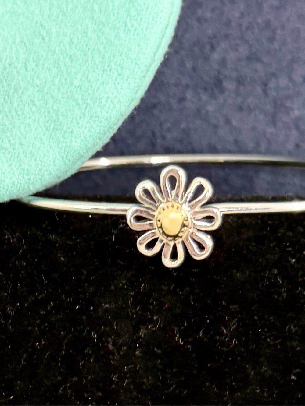 TIFFANY & CO. Paloma Picasso Silver Gold Daisy Flower Hook Bangle Bracelet COA